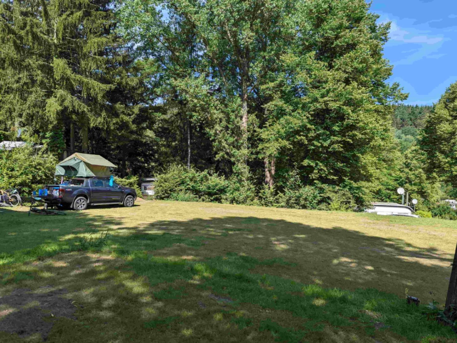 Dachzelt unter Bäumen